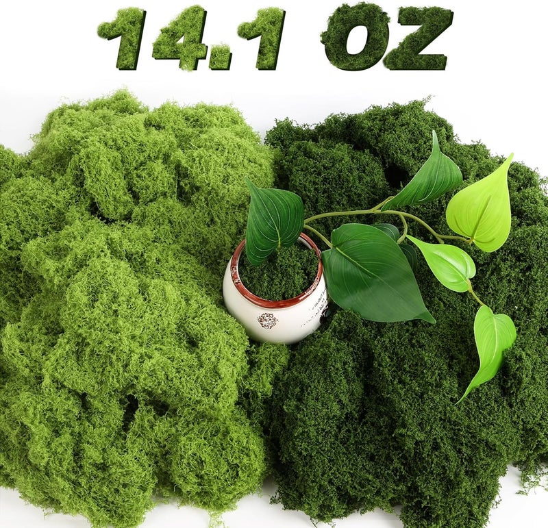 Jollidecor Fake Moss for Crafts, 14.1 OZ Artificial Moss for Plants Indoor Decorative Light Green and Dark Green Faux Moss DIY Fairy Garden Decor for Potted Plant - Image 1
